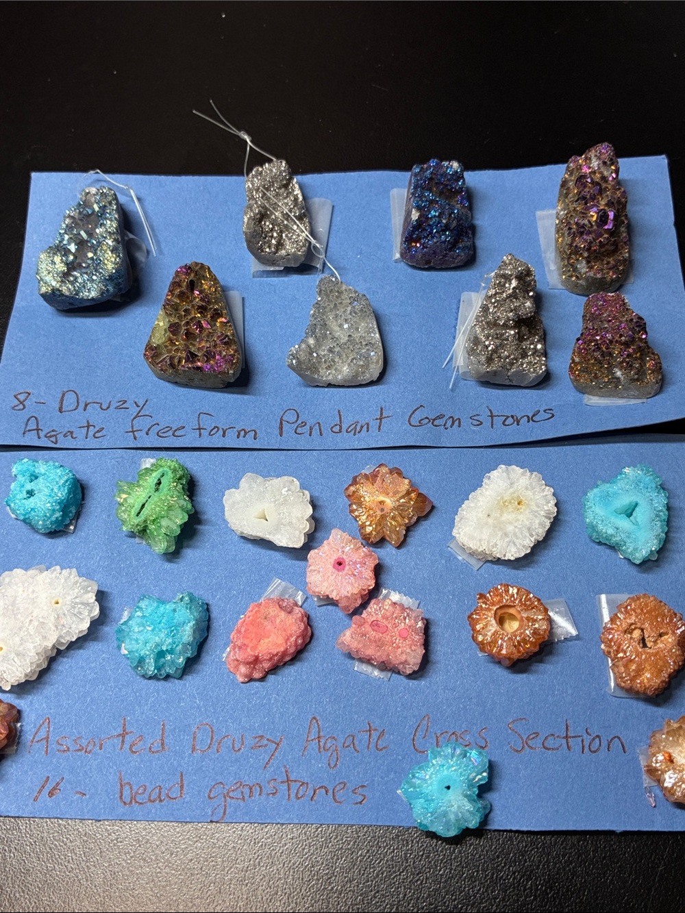 Assorted Druzy Agate Freeform and Cross-Section Gemstone Pendants - Multicolor